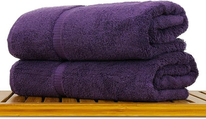 Luxury Hotel & Spa Collection Highly Absorbent, Quick Dry 100% Turkish Cotton 700 GSM, Eco Friendly Towel, for Bathroom Dobby Border Soft Bath Towel Set 27 X 54 (Plum, Bath Towels - Set of 2)