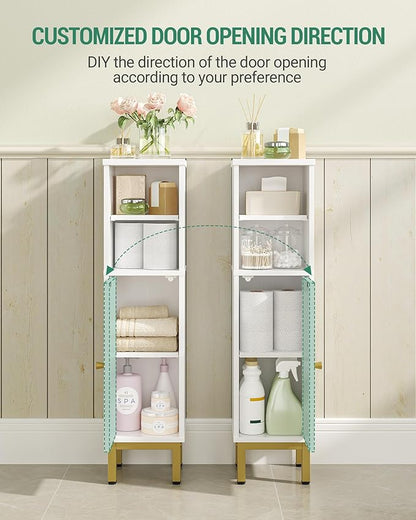 Bathroom Storage Cabinet, Corner Floor Cabinet with Shelves, Customized Door Opening Direction, Bathroom Organizer with Adjustable Shelf for Kitchen, Living, Toilet Paper Holder, White