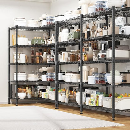 Homdox Heavy Duty Metal Shelves for Storage, 5 Tier Storage Racks and Shelving, Adjustable Wire Shelving Unit, Garage Rack Pantry Shelves Kitchen Shelving, 18"x72"x72", Black