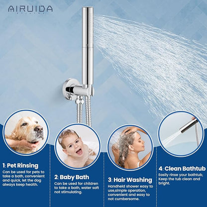 Airuida Shower Fixtures 2 Functions Shower Faucet Set Wall Mounted for Bathroom High Pressure Brass Handheld Shower with Rough-in Valve Round Rainfall 12 Inch Shower Head Chrome Polish
