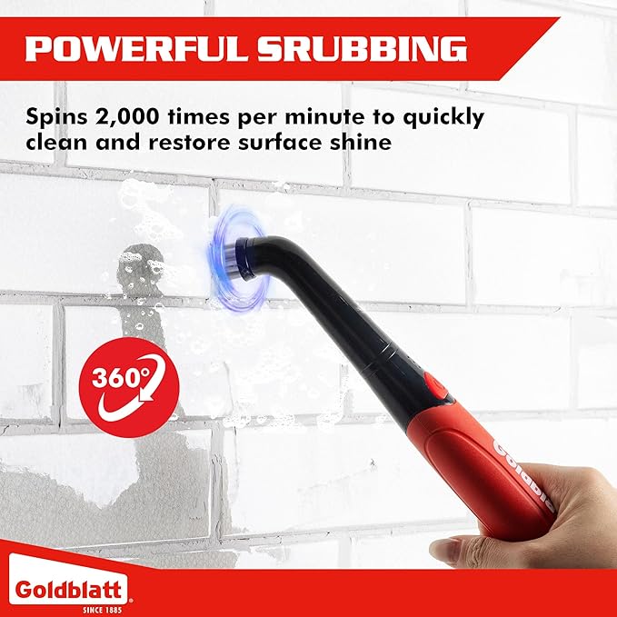 Goldblatt Electric Spin Scrubber Cordless 18-Piece Kit, Power Scrubber with Battery Indicator Light, IPX6 Waterproof, Electric Cleaning Brush for Grout, Tile, Bathroom, Kitchen Cleaning