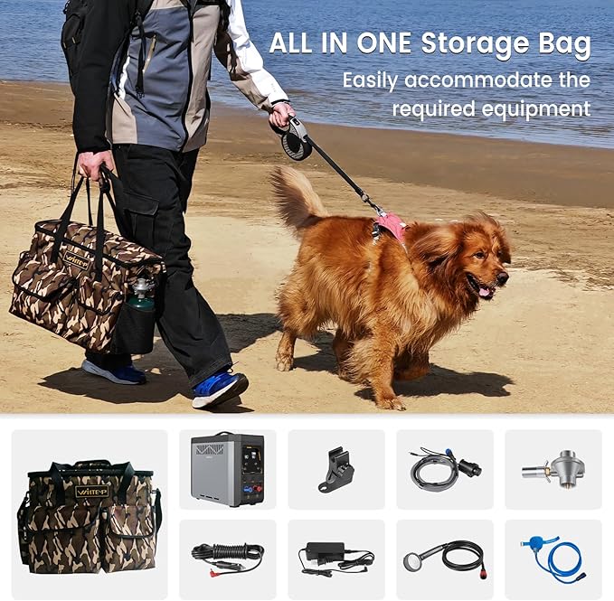 Powered Portable Water Heater, On-Demand Propane Camping Shower, Battery-Powered Camping Water Heater & Shower Pump Constant Temperature, Rechargeable Battery