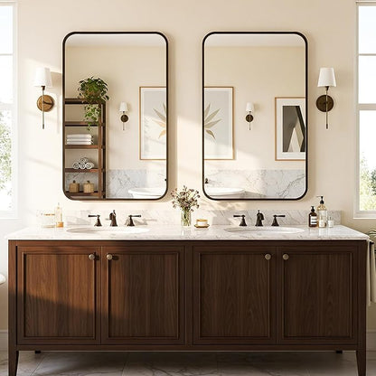 Antok 2-Pack Bathroom Mirrors, 22"x30" Double Wall Mirrors, Decorative Mirror Vanity Mirror Aluminum Alloy Frame Contemporary Hanging for Living Room Bathroom Entryway, Black
