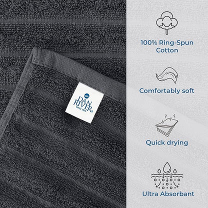 DAN RIVER Pack of 2 Bath Sheet 35x70 Inches, Extra Large Ribbed Bath Towels Oversized, Absorbent Cotton Towels for Bathroom - Dark Gray