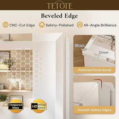TETOTE 36 x 32 Medicine Cabinet with Tempered Beveled Mirror White Bathroom Mirror Cabinet Aluminum Cabinet DTC Hinges, Stepless Adjustable Shelves, Recessed/Surface-Mounted