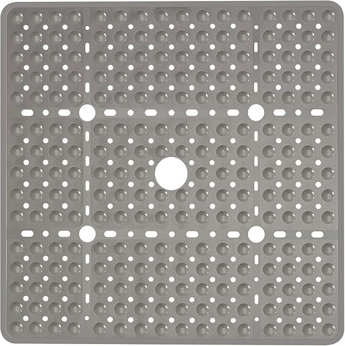 Large Square Shower Mat Non Slip 27 x 27 Inch, Soft Bath Mat Tub Mat for Inside Shower Bathroom Floor, Shower Stall Mats With Big Suction Cup Drain Holes, Easy Washable, BPA-Free, Clear Gray