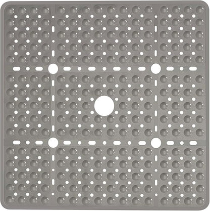 Large Square Shower Mat Non Slip 27 x 27 Inch, Soft Bath Mat Tub Mat for Inside Shower Bathroom Floor, Shower Stall Mats With Big Suction Cup Drain Holes, Easy Washable, BPA-Free, Clear Gray