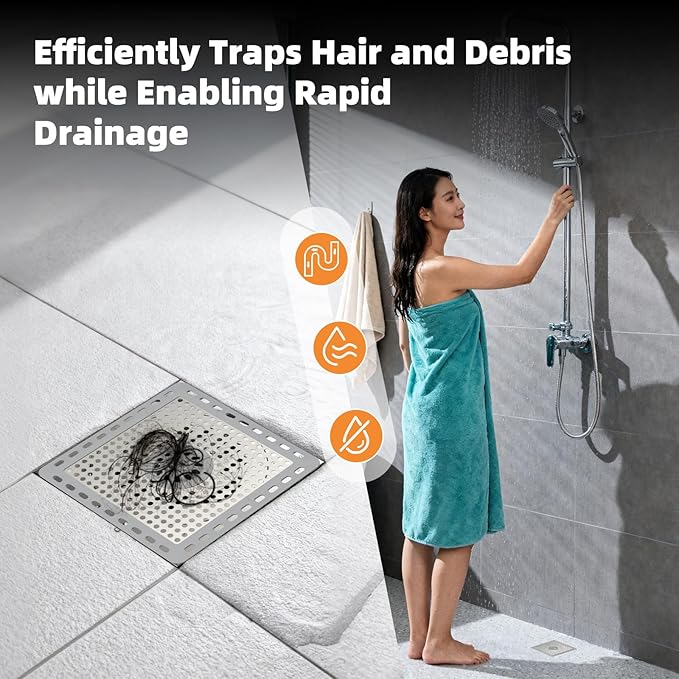 Hibbent 2 Pack Upgraded Shower Drain Hair Catcher, Shower Drain Cover for Bathroom Floor 6" Drain, Anti-Clogging Bathtub Drain Strainer, Stainless Steel Kitchen Sink Drain Strainer with Handle, Grey