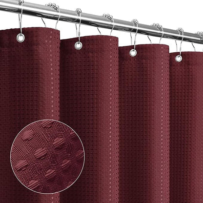 Gibelle Burgundy Red Shower Curtain, Waffle Weave Textured Fabric Shower Curtain for Bathroom - Soft Cloth & Hotel Spa Luxury, Water Repellent, Machine Washable, 72X72