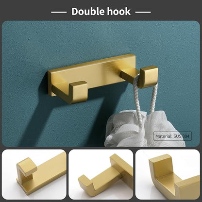 Bathroom Hardware Accessories Set Brushed Gold Towel Bar Set Square Bathroom Accessories Kit 4-Piece Towel Holder Set Stainless Steel Wall Mounted,23.6 Inch Towel Bar