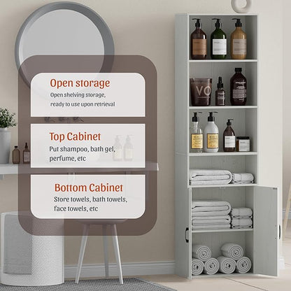 Tall Bathroom Storage Cabinet, Bathroom Floor Cabinet with Wide 4 Tier Shelf, Storage Unit for Living Room, Entryway, Kitchen (Retro White, 1 PCS)
