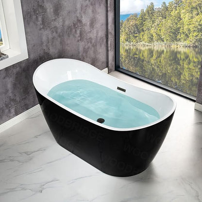WOODBRIDGE 59" Acrylic Freestanding Bathtub Contemporary Soaking Tub, Black Acrylic(Matte Black Drain/Overflow),BTA1816-MB