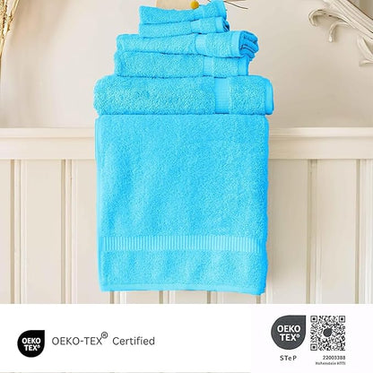 SALBAKOS 100% Turkish Cotton 6-Piece Towel Set | Heirloom Quality Hotel & Spa Collection | Soft, Super Absorbent 2 Washcloth, 2 Hand, 2 Bath Towel Sets | Made in Turkey (Aqua, 6 Piece Towel Set)