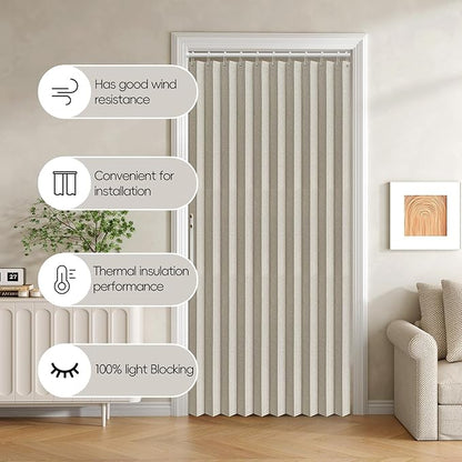 Accordian Door Curtain, 100% Blackout Folding Magnetic Doorway Curtains,Linen Style Closet Doors,for Room Divider,Privacy Protection（W52 x L78,Off White,1 Panel）