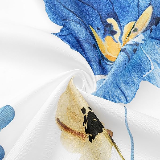 Gibelle Watercolor Floral Shower Curtain, Blue Yellow Flower Shower Curtain for Bathroom, Modern Minimalist Waterproof Fabric Shower Curtain Set 72x72 Inch
