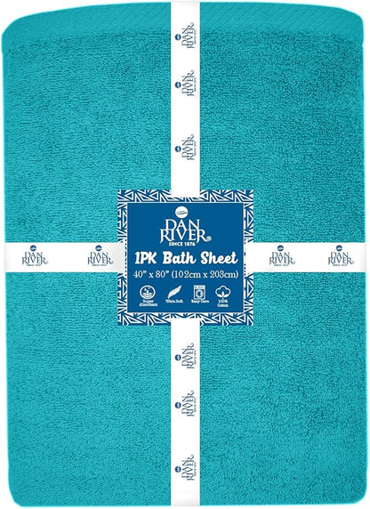 DAN RIVER Pack of 1 Bath Sheet 40x80 Inches, Jumbo Bath Sheets for Adults, Thick and Absorbent Large Towels - Aqua