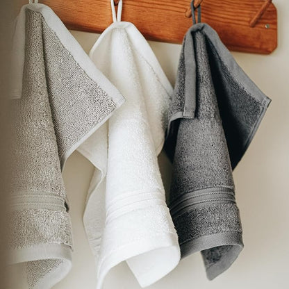 Milara Turkish Super-Plush Wash Cloths Set 4-Piece | Premium 100% Cotton Washcloths Absorbent, Durable with Hanging Loops | Silver Gray Bath Washcloths, (13 x 13 Inch)