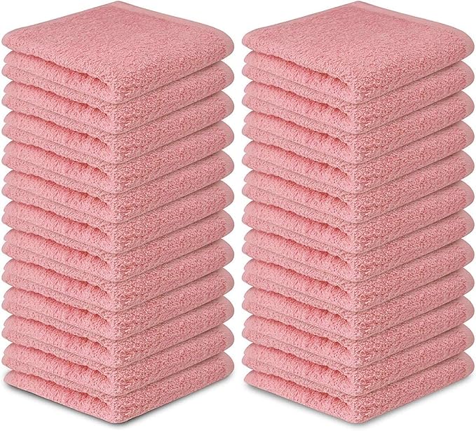 Softolle 100% Cotton Washcloths 24 Pack (12x12 Inches) Soft, Highly Absorbent Washcloth, Face Towels, Wash Cloths for Face, Ring Spun, Bulk Pack (Pink, 60 Pack)