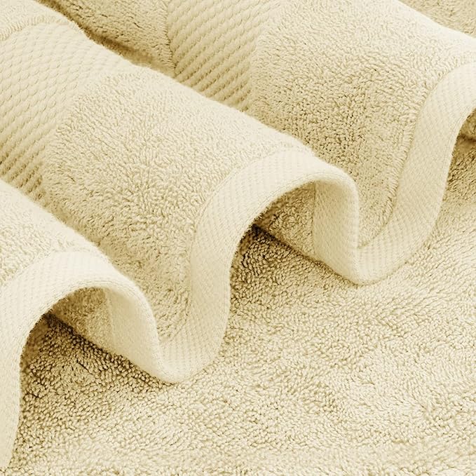 White Classic Luxury Bath Towel Set of 8 Pieces - 100% Turkish Cotton Highly Absorbent Towels for Bathroom, 2 Luxury Bath Towels 700GSM, 2 Hand Towels, 4 Washcloths, Beige