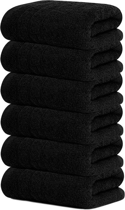 Tens Towels Pack of 6 Hand Towels, 100% Cotton, Lighter Weight, Quick to Dry, 16 x 28 Inches, Super Soft & Absorbent, Perfect for Bathroom & Kitchen, Black