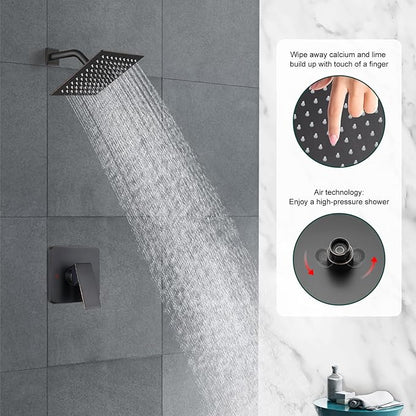 Heyalan 8 Inch Shower Head and Handle Set Square Shower Faucet Set Bathroom Rainfall Shower System Stainless Steel Showerhead Single Function Shower Trim Kit,Female Thread Valve,Oil Rubbed Bronze
