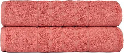 BAGNO MILANO Organic Turkish Cotton Bath Towels, Luxury Jacquard Collection, Certified Organic Highly Absorbent, Soft-Plush Towel Set (Coral Red, 2 Pcs Bath Towel Set)