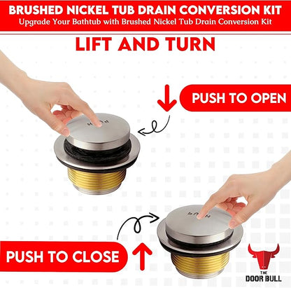 Tip-Toe Bathtub Drain Trim Kit with Two-Hole Overflow Faceplate – All Brass Tub Drain Stopper Replacement – Fits Fine or Coarse Thread Drain Shoe – Universal Tub Drain Assembly