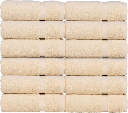 Luxury Hotel & Spa Towel 100% Genuine Turkish Cotton Wash Cloths - Beige - Dobby Border - Set of 12