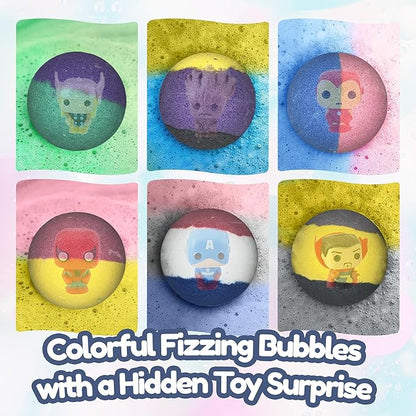 EvolutionUSA Black Epic Superhero Bath Bombs for Kids, 6 Super Hero Bath Bombs with Toy Inside, Lush Childrens Bathbombs, Organic Bathbomb with Surprise Inside, Fizzy Fun Superhero Bath Balls