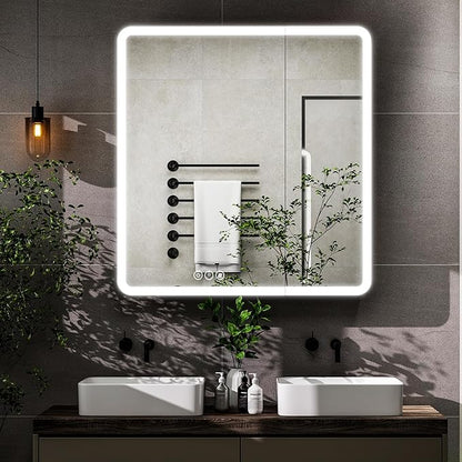 LED Bathroom Medicine Cabinet with Mirror, 30 Inch x 32 Inch Bathroom Mirror Cabinet with Door & Adjustable Shelves, Surface Mount or Recess Installation