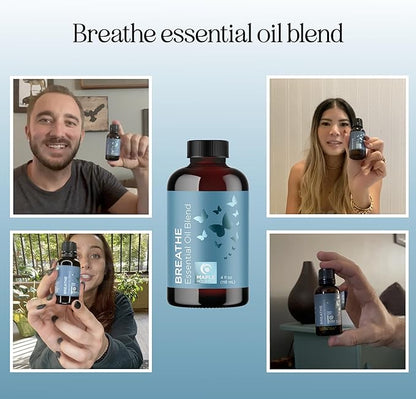 Breathe Essential Oil for Diffuser - Invigorating and Refreshing Breathe Essential Oil Blend with Eucalyptus Peppermint Tea Tree and Mint for Diffusers for Home and Shower Aromatherapy (4 Fl Oz)