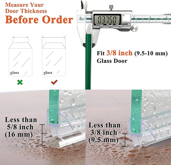 Frameless Shower Door Seal Strip 2 Pack x 39 Inch MD Glass Shower Door Bottom Seal Side Seal Strip Door Sweep for 3/8" Glass Ultra-Clear Polycarbonate Stop Shower Leaks Create A Water Barrier