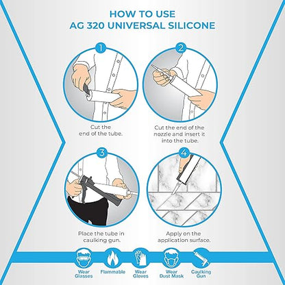 Adhesive Guru Clear Silicone Sealant Waterproof (24 x 10.15 fl.oz.), All Purpose 100% Silicone Caulk, Weatherproof & Flexible Adhesive Sealant for Indoor and Outdoor Use, Transparent - 24 Pack