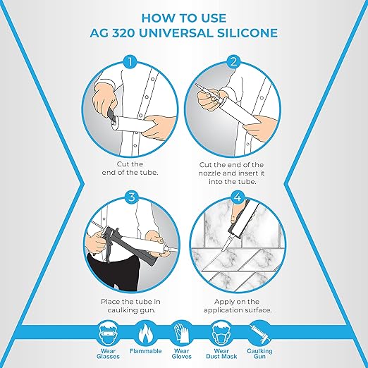 Adhesive Guru All Purpose Clear Silicone Sealant Waterproof (6 x 10.15 fl.oz.), 100% Silicone Caulk, Weatherproof & Flexible Adhesive Sealant for Indoor and Outdoor Use,Transparent - 6 Pack