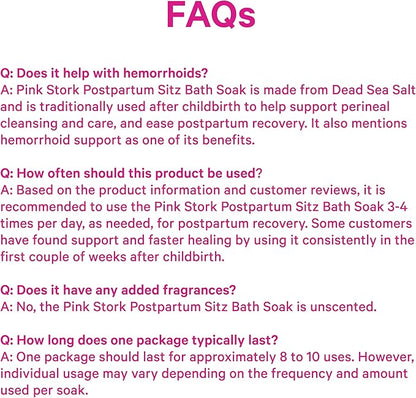 Pink Stork Postpartum Sitz Bath Soak: Dead Sea Salt for Perineal Care & Cleansing, Postpartum Recovery, Labor and Delivery Essentials, Women-Owned, Unscented, 16 oz