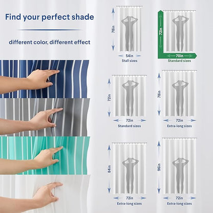 CLOROX Shower Curtain Liner, Premium Striped Medium-Weight Durable Waterproof 6g PEVA for Bathroom with Weighted Magnets, Printed Standard Size 72" x 72", Navy