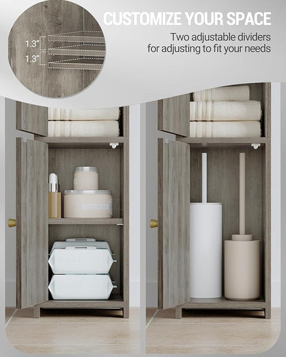 Bathroom Storage Cabinet, Corner Floor Cabinet with 2 Doors and Adjustable Shelf, Narrow Toilet Paper Cabinets, Bathroom Organizer for Small Spaces, 7.9" D x 7.9" W x 29.5" H Greige