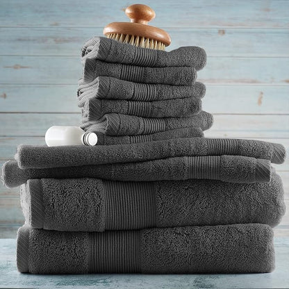 Hearth & Harbor Bath Towels for Bathroom - 100% Ring Spun Cotton Luxury Bathroom Towels - Ultra Soft & Highly Absorbent, Bath Towels Set of 10 - Dark Gray