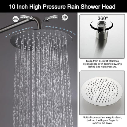RBROHANT Freestanding Outdoor Shower Nickel, Height Adjustable Outside Showers for Backyard Garden Pool Beach, Outdoor Shower Fixtures with 10” Rain Shower Head and Handheld, Brushed Nickel, JK0317