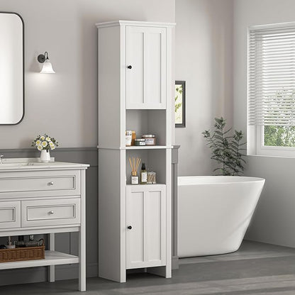 Tall Bathroom Storage Cabinet with Adjustable Shelves,66.92" H Slim 1-Door Freestanding Cabinet for Small Spaces, Bathroom,Kitchen, Living Room,White (Farmhouse)