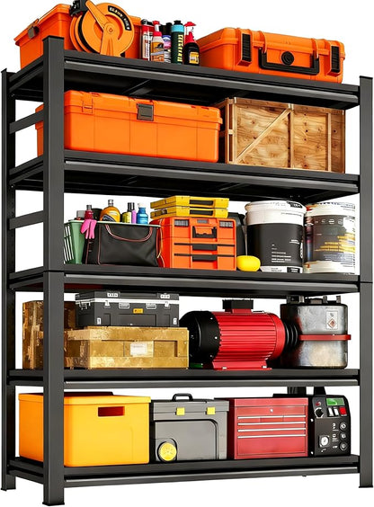 Garage Metal Shelving Unit, Heavy Duty Storage Shelf, 5-Tier Adjustable Racks for Garage, Industrial Shelves for Organization, Black