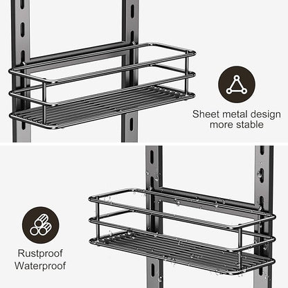 Orimade Adjustable Anti-slip Shower Caddy over Shower Head, Rustproof Bathroom Hanging Shower Organizer with 2 Hooks for Razor, No Drilling Shelves Storage Rack 2 Tier, Grey