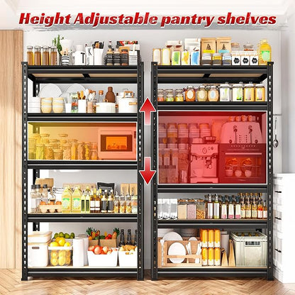 REIBII Set of 2 Storage Shelves 5 Tier Garage Shelving Heavy Duty Metal Shelving 2000LBS Garage Shelves Adjustable Metal Shelf for Kitchen Warehouse Pantry Commercial Use 27.6" Wx11.8 Dx60 H