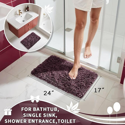 Yimobra Chenille Bathroom Rugs Non Slip, Extra Thick Soft Absorbent Bath Rug, Machine Washable Quick Dry Bath Mat for Bathroom Floor, Tub and Shower, Home Decor Accessories, 24x17, Purple Grey