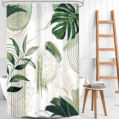 Sage Green Boho Shower Curtain 48Wx72H Small Stall Narrow Modern Abstract Mid Century Bohemian Tropical Palm Leaves Geometric Bathroom Decor Botanical Bath Curtain Fabric Polyester 8 Pack Hooks