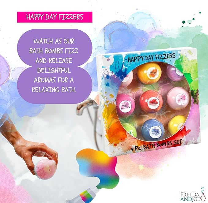 Happy Day Fizzers Aromatherapy Large Bath Bomb Gift Set for Women – Relaxing Aromatherapy Home Spa Birthday Christmas Gifts for Mom (Happy Day Fizzer 2.0)