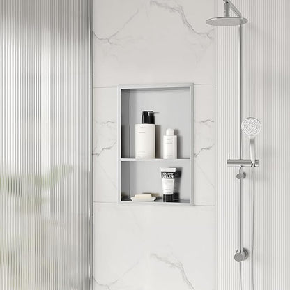 Stainless Steel Shower Niche 18" X 12", No Tile Needed Wall Niche Double Shelves, Recessed Shower Shelf for Bathroom Storage, Brushed Nickel