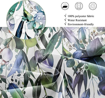Riyidecor Extra Long Navy Eucalyptus Shower Curtain for Bathroom Decor 54Wx78H Eucalyptus Plants Leaves Botanical Leaf Floral Art Printed Fabric Polyester Waterproof 12 Pack Plastic