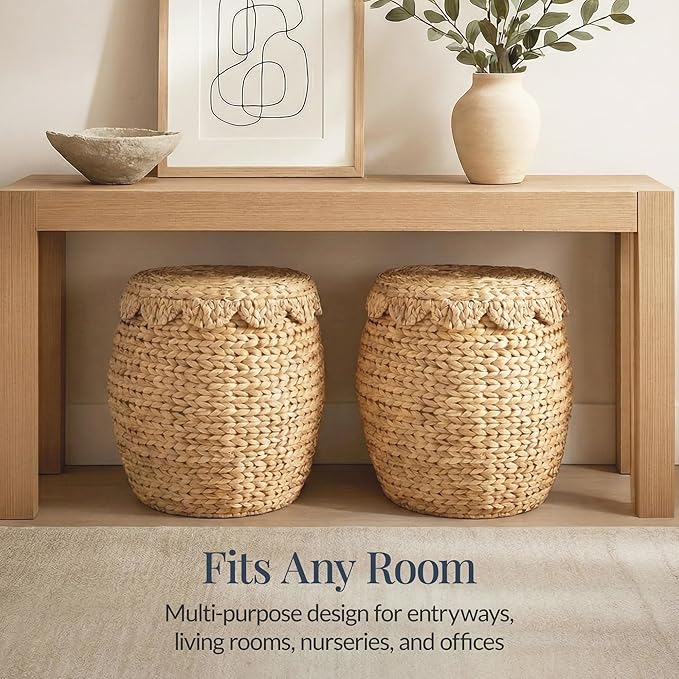 Best Choice Products Scalloped Multipurpose Hyacinth Storage Basket, Plant Décor, Handwoven Organizer Tote for Bedroom, Living Room, Nursey, w/Lid - Natural