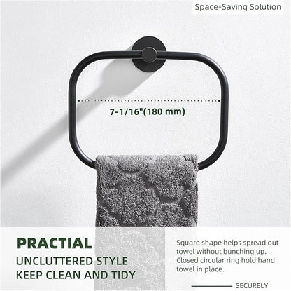 Angle Simple Matte Black Towel Ring Swivel, SUS 304 Stainless Steel Bathroom Hand Towel Holder for Wall Mount
